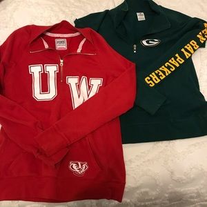 2 Victoria’s Secret Badger and Packer 1/4 Zip Sweatshirts